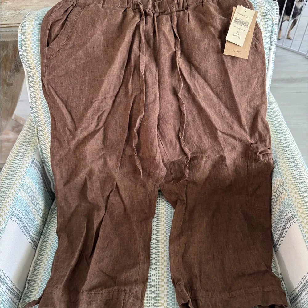 Coldwater Creek Brown Drawstring Linen Capi Size 10